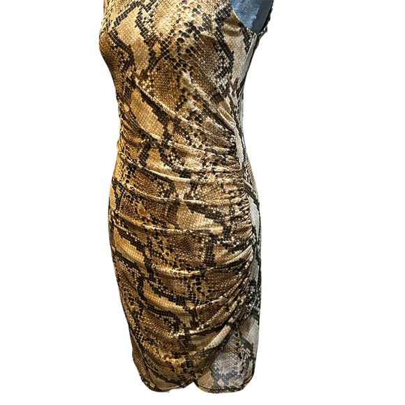 Free press sheer snakeskin print over solid black lining sexy body hugging midi - Picture 2 of 5